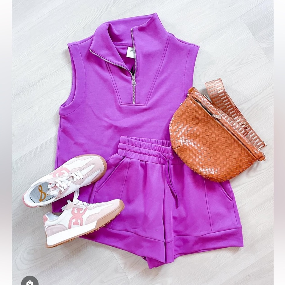 Varley Striking Purple Set - Magnolia Top & Atrium Shorts - Size XS